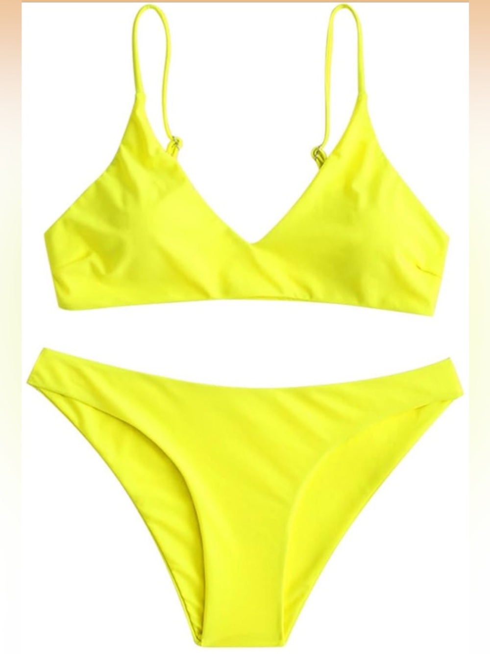 Zaful Neon Yellow Bikini Set - Bold Solid Swimwear
